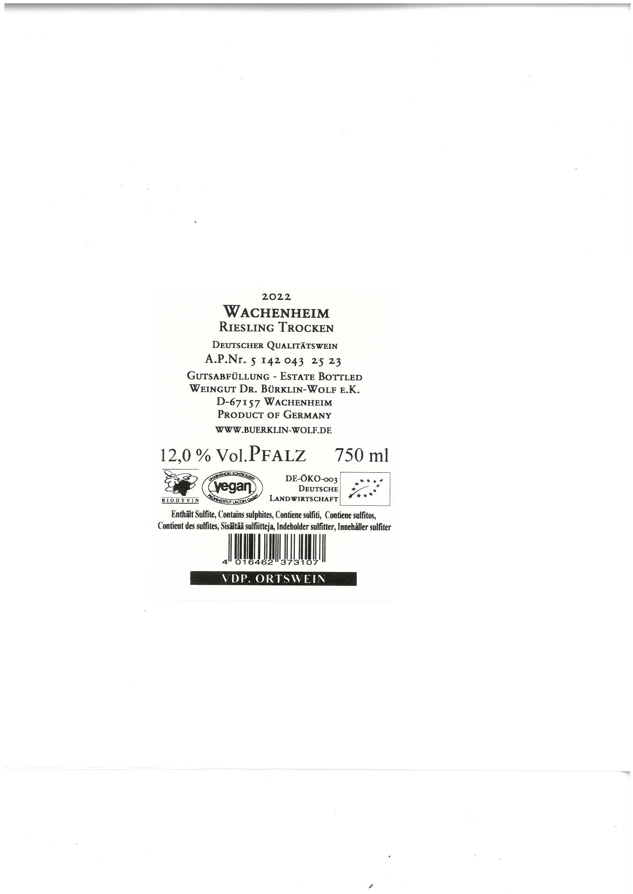 2022 Bürklin-Wolf "Wachenheimer" Riesling BIO