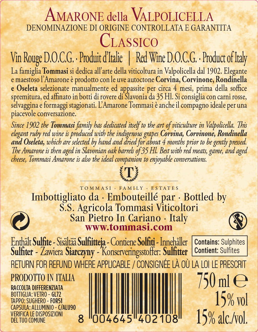 2022 Tommasi Amarone della Valpolicella Classico