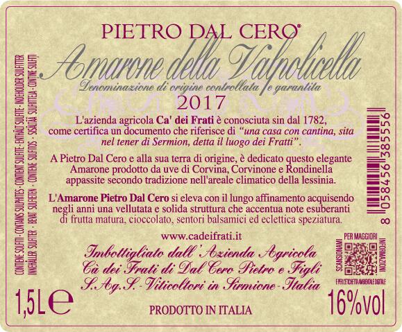 2018 Ca dei Frati "PIETRO DAL CERO" Amarone della Valpolicella