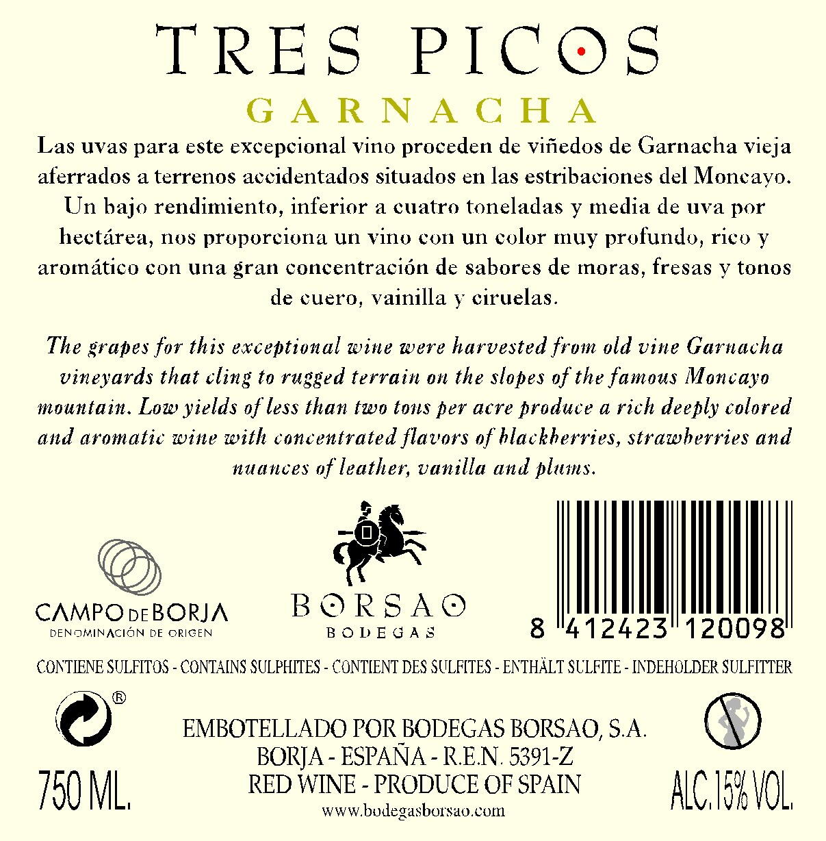 2022 Borsao "Tres Picos" Garnacha 0,7500l