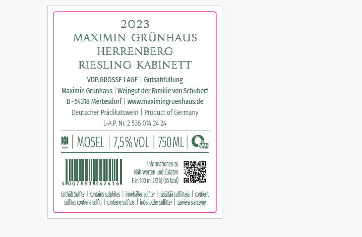 2023 Maximin Grünhaus "Herrenberg" Riesling Kabinett VDP.Große Lage